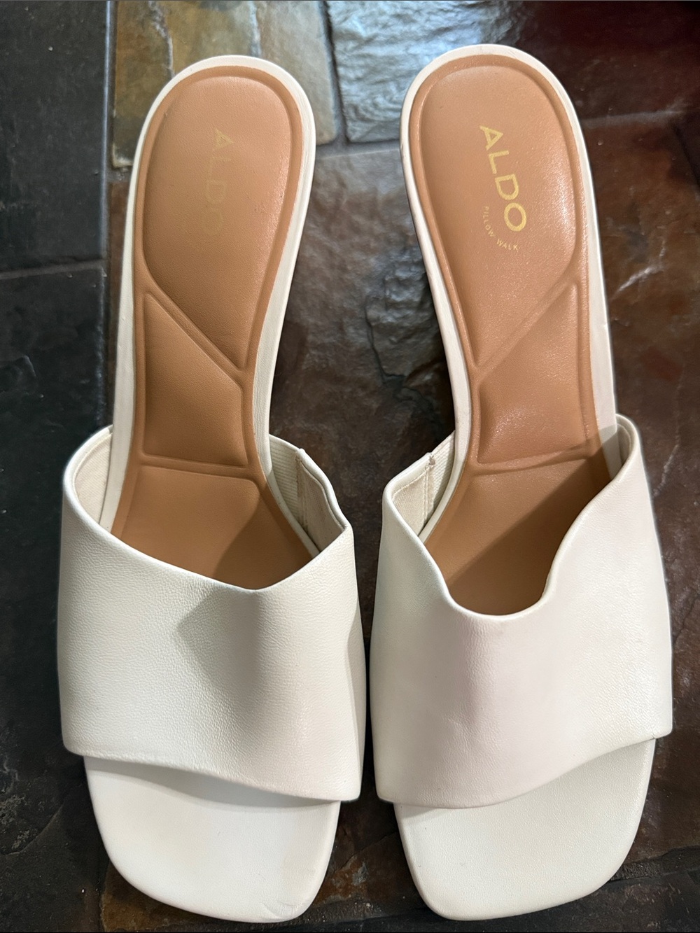 ALDO White Open-Toe Slide Mules with Square Footbed